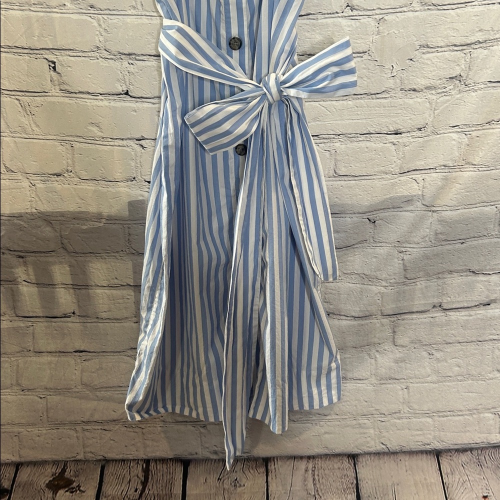 J.Crew Blue & White Striped Button-Front Midi Dress with Puff Sleeves Medium - Picture 7 of 11